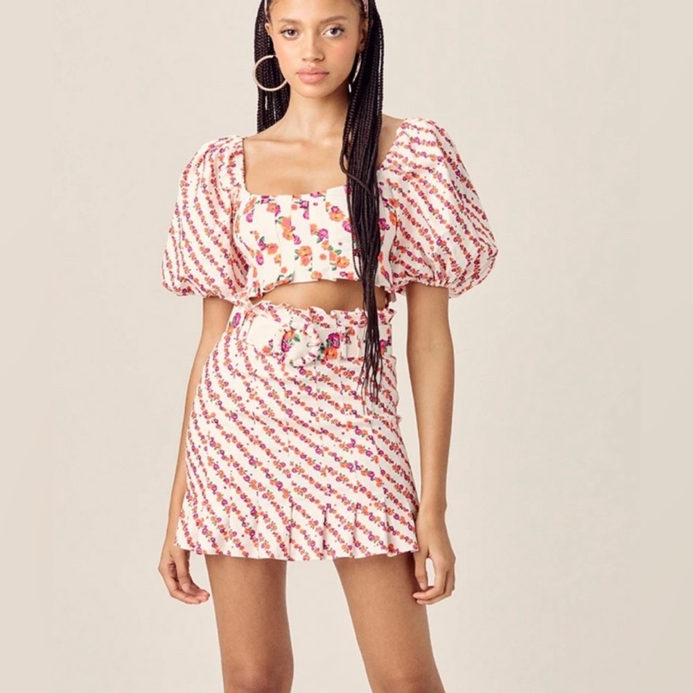 For Love & Lemons Georgia Crop Top & Mini Skirt Set XS